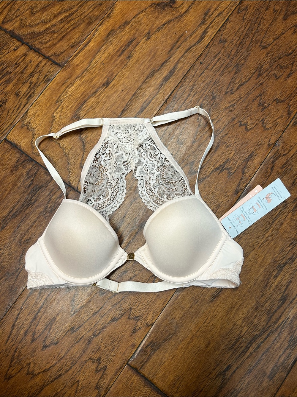 ThirdLove Cream Lace Racerback Plunge Bra with Front Clasp